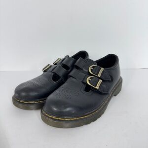 Dr. Martens 8065 Mary Jane Kids Shoes Black Leather Double Strap Buckle Egdy